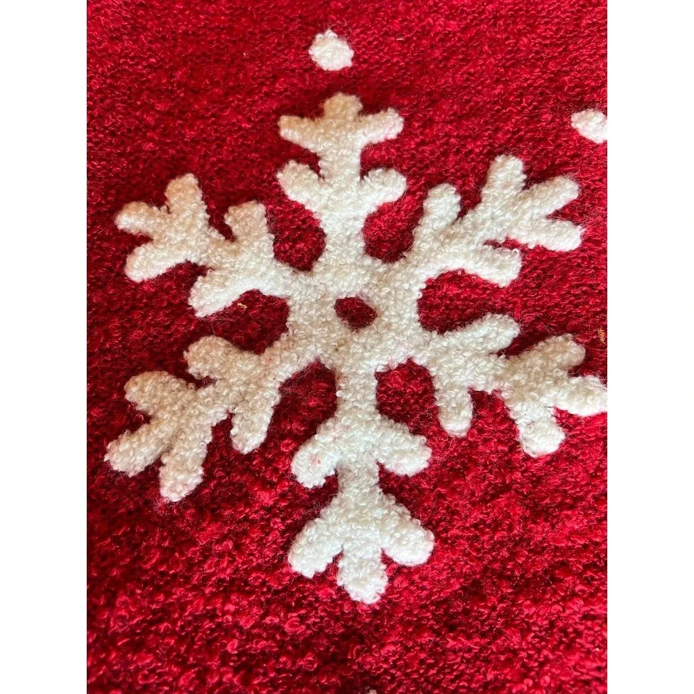 Christmas Stocking Red White Snowflake Soft Chenille Feel Cozy Hygge Traditional